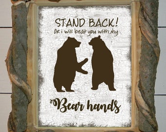 Log Cabin Art, Bear Art Print, black bear, cabin woodland art, funny animal art