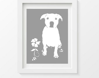 Modern Pitbull Dog Art Print, Pitbull Silhouette, Modern Wall Decor, Pitbull Gift