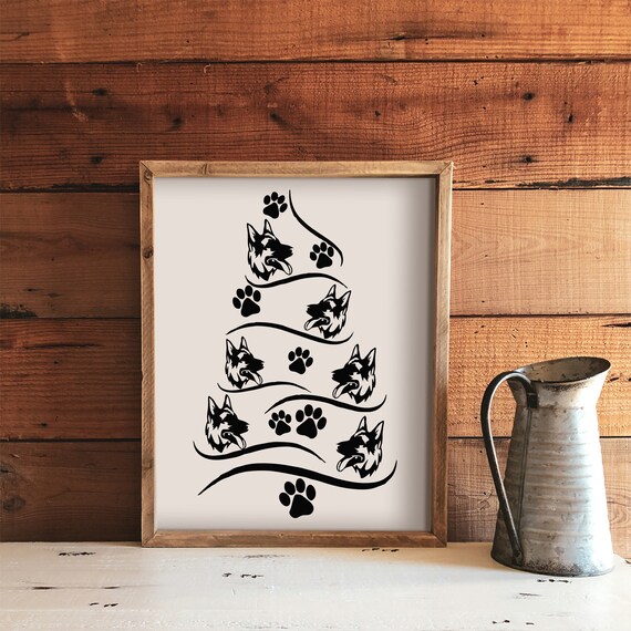 German Shepherd Christmas Dog Art Print Christmas Tree | Etsy