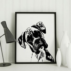 Boxer dog Art Print, Wall decor, pet lover gift, Boxer Silhouette, Modern, black and white, dog