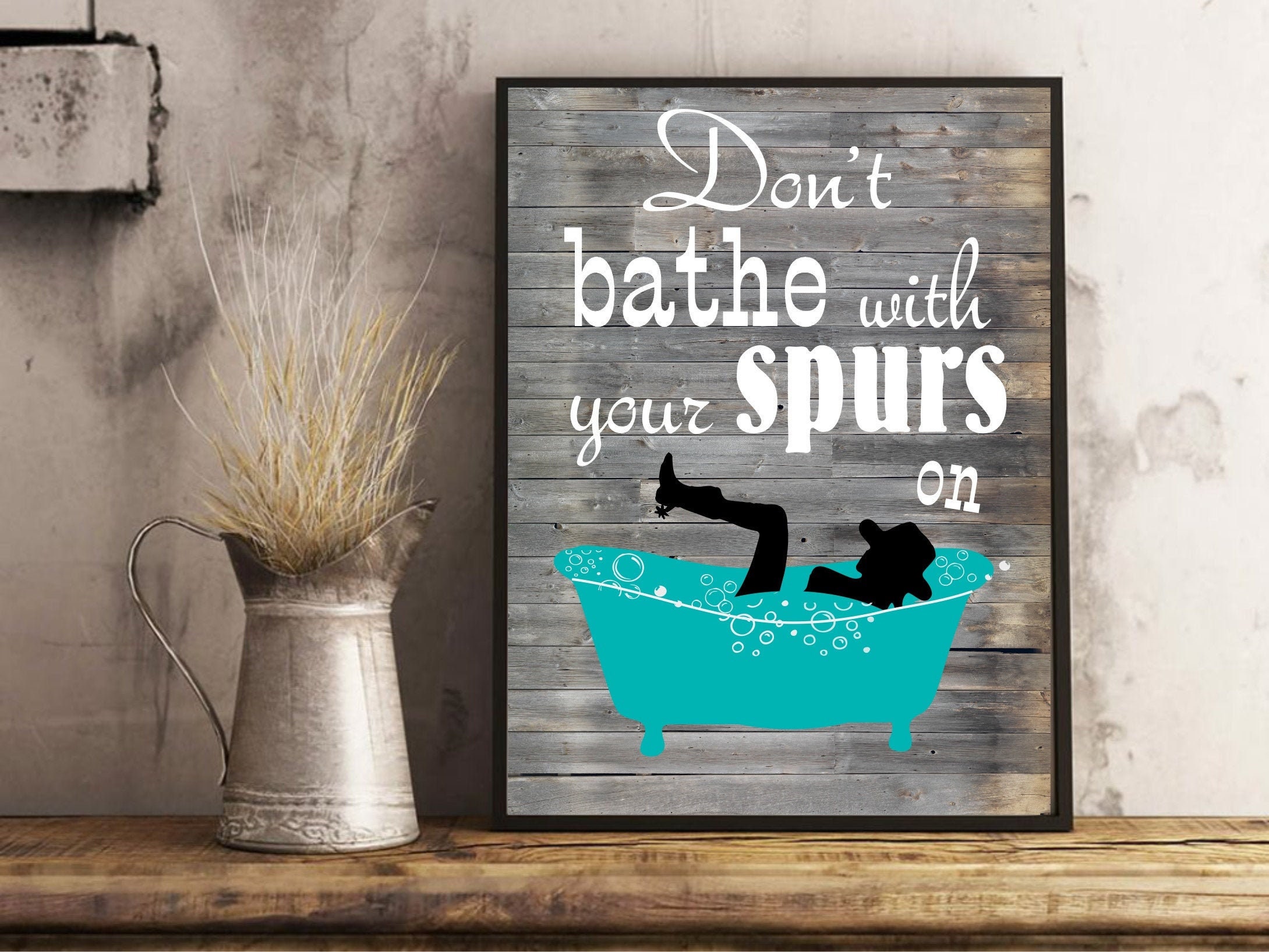 Barnwood Cowgirl Bathroom Print Rustic Bathtub Art Bathroom | Etsy