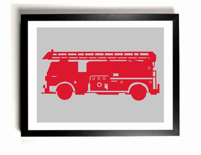 Children S Firetruck Art Print Custom Colors Custom Etsy