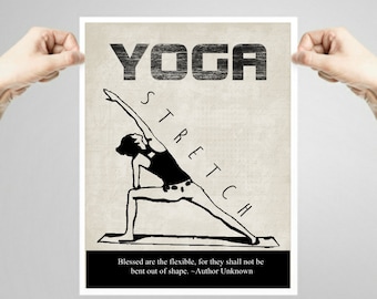 Yoga art print, yoga sign, yoga wall decor, yoga instructor, stretching yoga figure, yoga lover gift