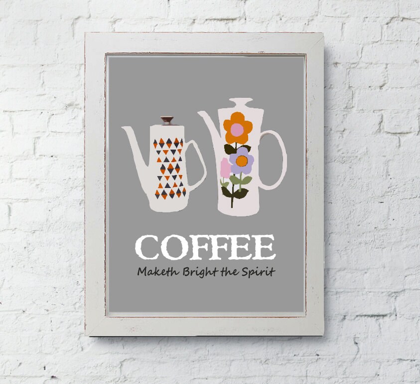 Coffee Art Print Vintage Retro Coffee Pot Kitchen Wall Etsy