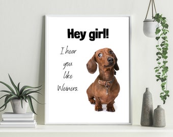 Funny Dachshund Art Print, Weiner dog art print, Dachshund lover gift, girlfriend gift, dog decor