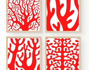 Coral Abstract Art Prints, beach house wall decor, red coral prints, ocean art, beach prints, beach decor, coral art prints