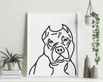 Hand drawn Pitbull modern art print, gift, abstract wall decor, minimalistic, contemporary dog art, abstract