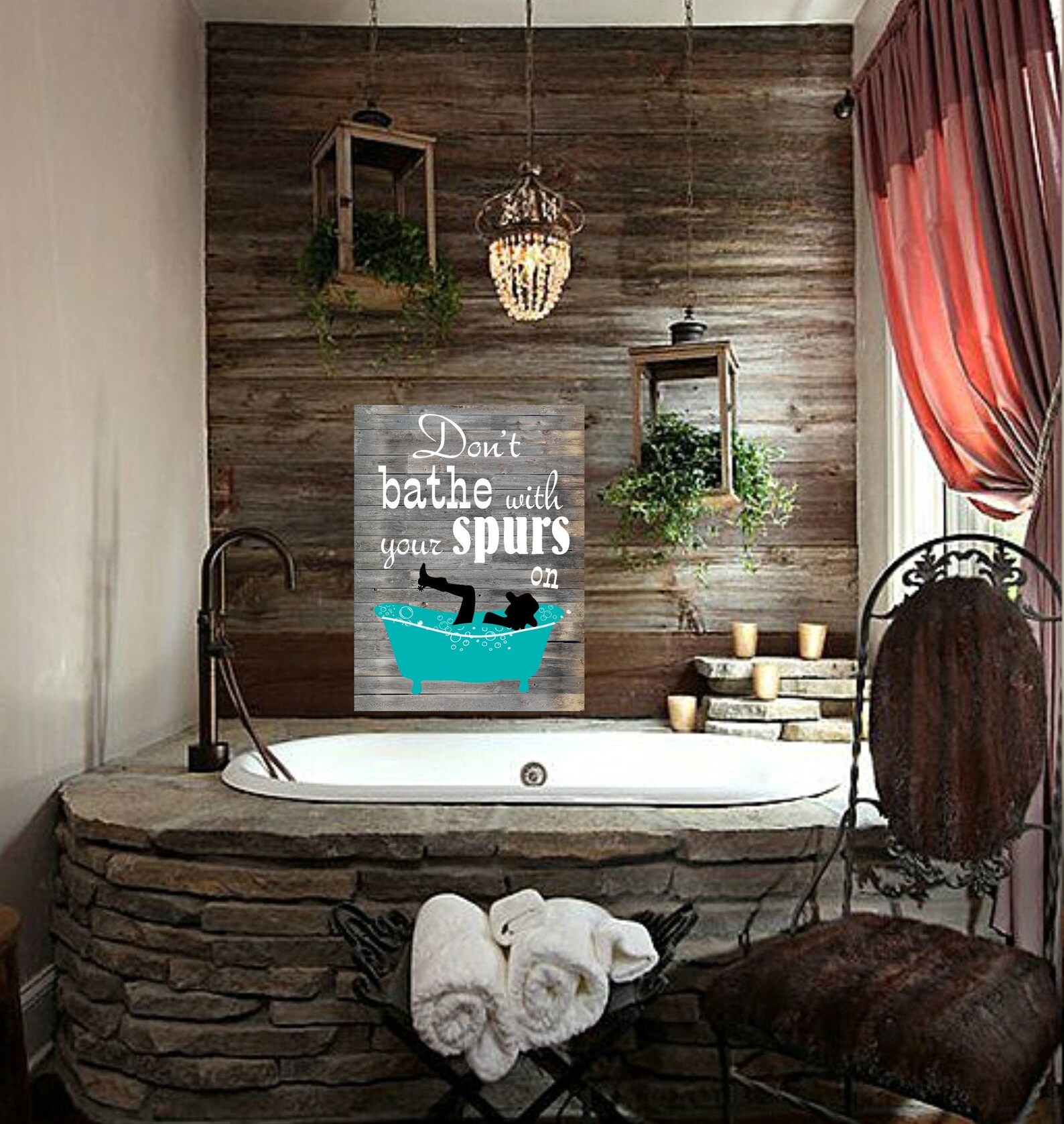 Barnwood Cowgirl Bathroom Print Rustic Bathtub Art Bathroom | Etsy