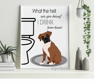 Boxer Art Print, Wall decor, pet lover gift, bathroom dog art, boxer bathroom