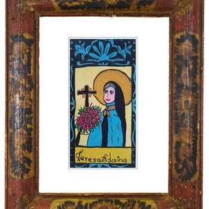 Teresa of Disirus Mexican Folk Art Print, Catholic, Patron Saint Religious, Spanish wall decor