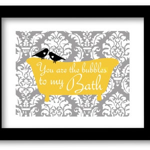 Bathroom wall decor, You are the Bubbles to My Bath, bathtub art, Bathroom Decor, Wall Art, Bathroom Poster with tub and birds