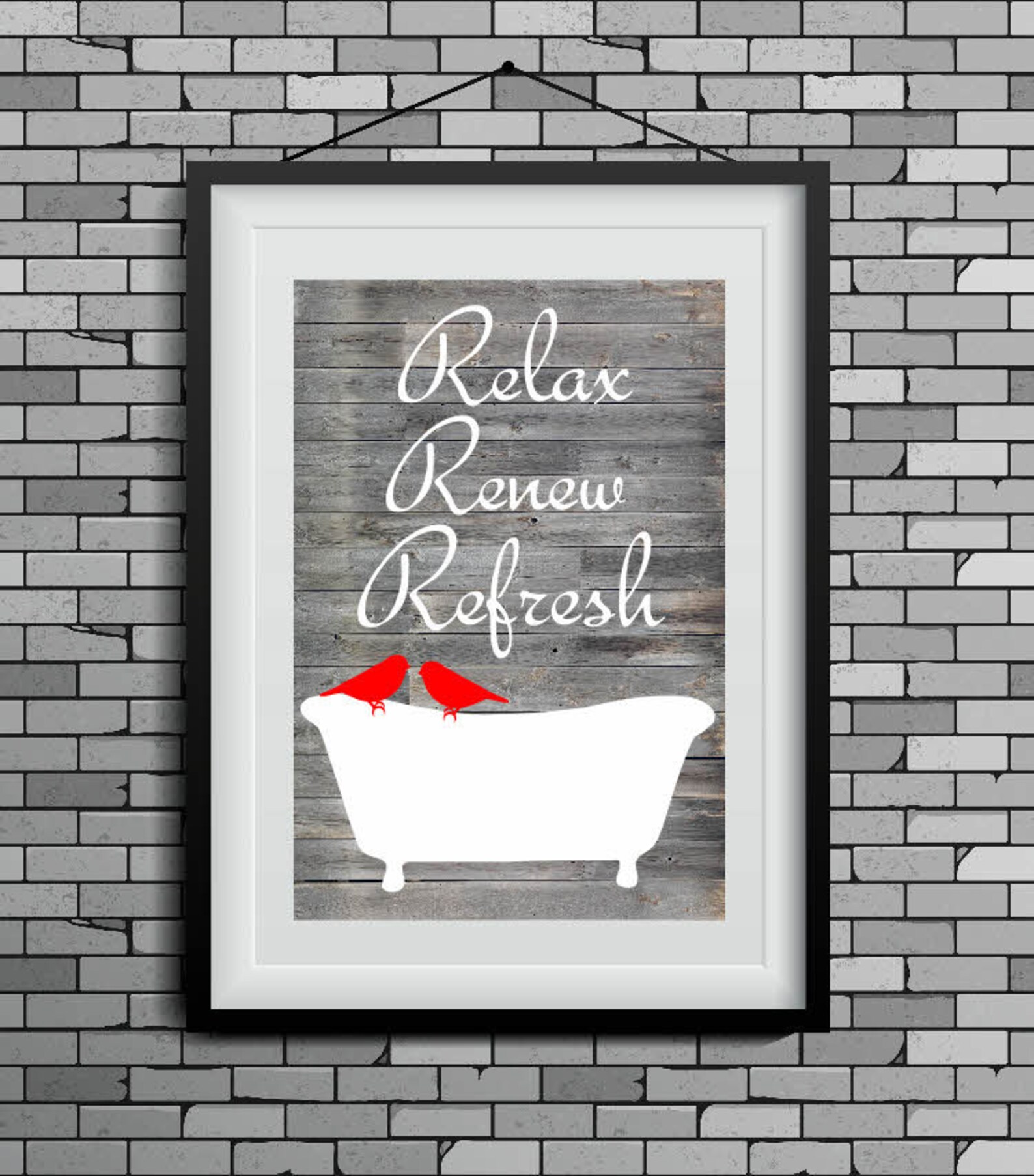 Bathroom Art Print Bathtub Birds Relax Renew Refresh Etsy