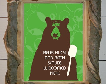 Log Cabin Art, Bear Art Print, black bear, cabin bathroom art, woodland art