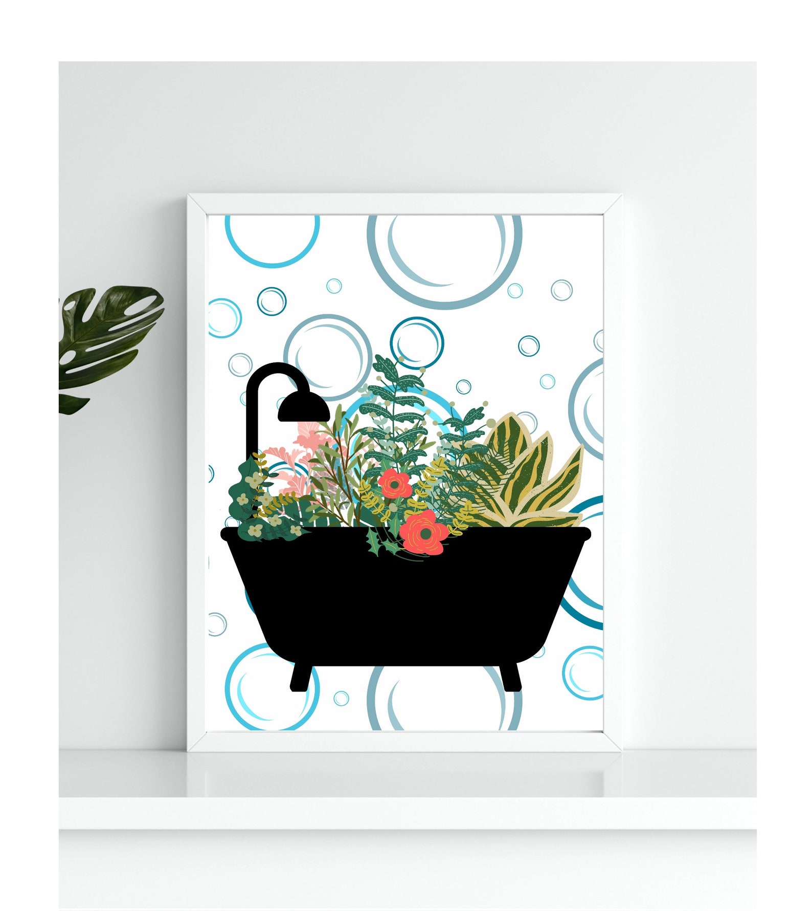 Bathtub Art Print, Flowers in Tub, Bathroom Wall Art, Bubbles Bathtub ...