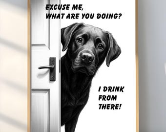 Black Lab Bathroom Art Funny Dog Print