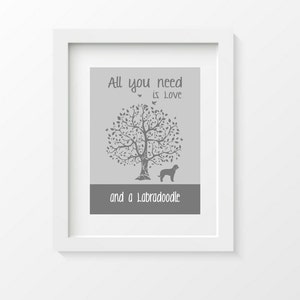 Labradoodle Art Print, All You Need Is Love And A Labradoodle, Tree, Modern Wall Decor, gift image 1