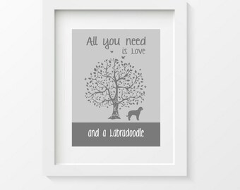 Labradoodle Art Print, All You Need Is Love And A Labradoodle, Tree, Modern Wall Decor, gift