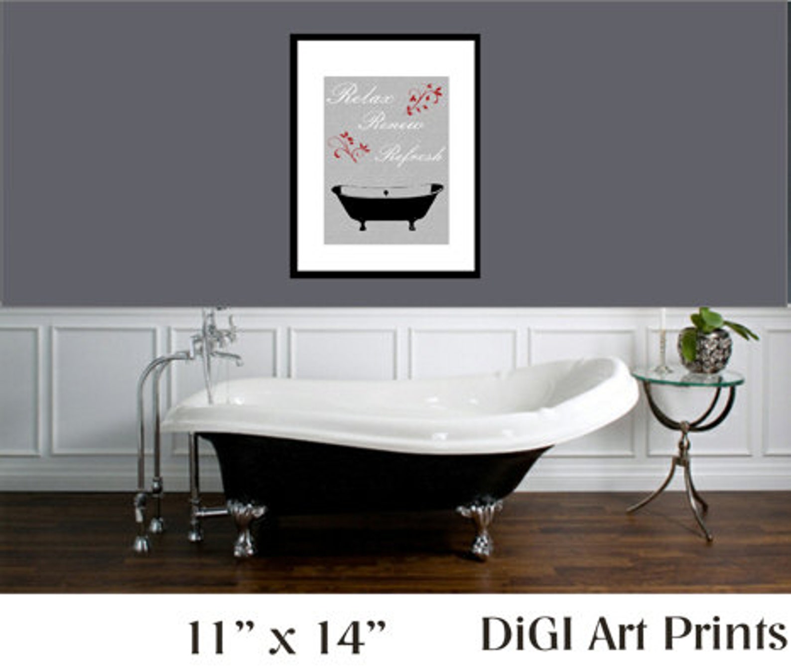 Bathroom Art Print Bath tub artwork Poster Gray and black Etsy