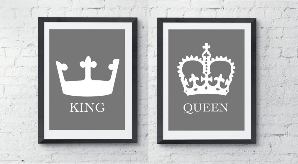King and Queen Art Prints His and Her Crowns Modern Wall Etsy