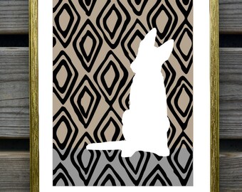 German Shepherd Art Print on hand drawn ikat Background, Modern Wall Decor, German Shepherd Gift