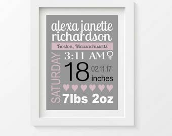 Custom little girls art print or little boys art print, personalized baby shower gift, new born