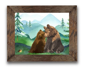 Brown bear art print, cabin wall decor, funny bear print, black bear art, cabin decor, cabin gift