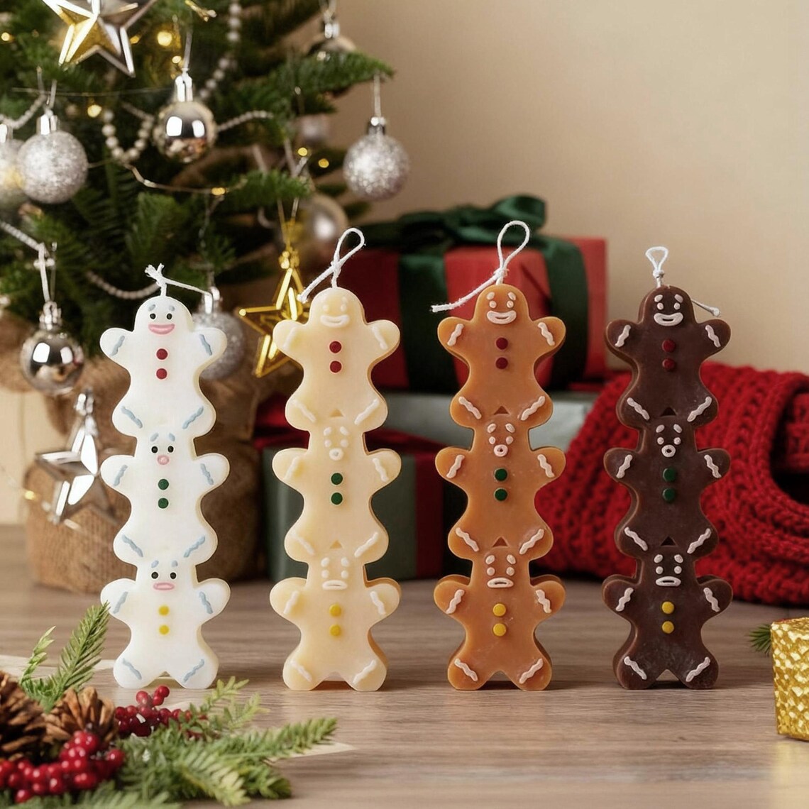 Stacked Gingerbread Shaped Candles: Cented Candle for Christmas Table ...