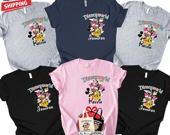 Familieshirt Disneyworld-personage, aangepaste naam Disney T-shirt, bijpassend groepsvakantieshirt