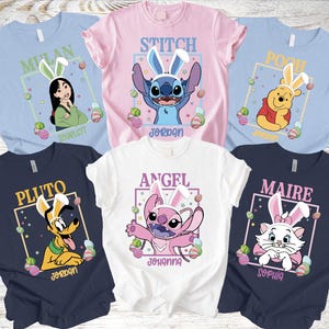 Koszulka wielkanocna Disneya z personalizowanym haftem Anioł Puchatek Mulan Pluto Marie Polowanie na jajka wielkanocne miękka płócienna koszulka Bella