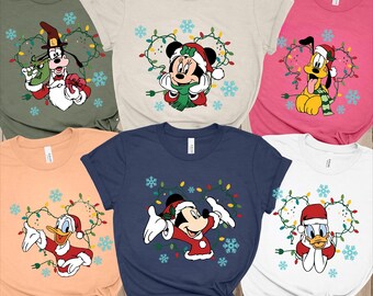 Christmas Disney Character Shirt, Mickey Minnie Holiday Tee, Kids Christmas Lights Top, Family Matching Xmas Shirt
