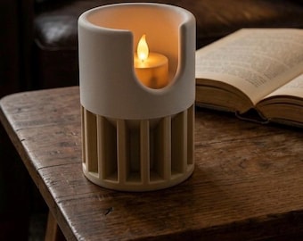 Japandi 3D-printed tealight holder | Scandinavian living room decor | Minimalist LED candle holder | Modern home accessory