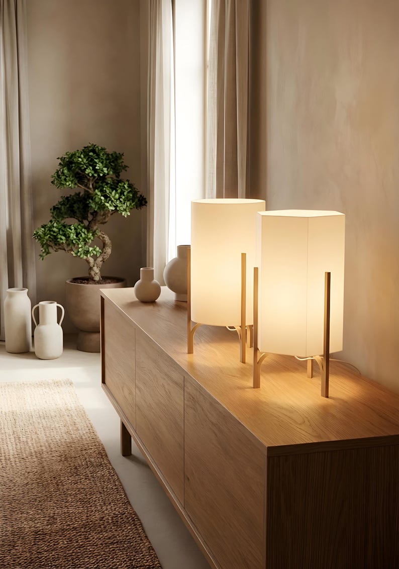 HIKARI Japandi Table Lamp – Minimalist LED Bedside Lamp with Warm Light | 3D Printed Design in Wood Look | Scandinavian & Japanese image 1