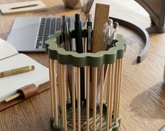 Japandi Bamboo Organizer | Minimalist Pen Holder for Desk | Modern Storage | Scandinavian Office Decor