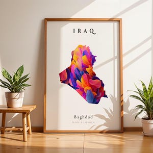Iraq Map Wall Art Print – Colorful Abstract Country Map, Modern Minimal Home Decor, Gift Idea (Digital Download)