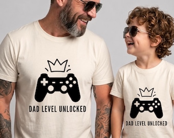 Camiseta "Nivel de papá desbloqueado", regalo para papá gamer, camiseta para papá primerizo gamer, camiseta gamer para el Día del Padre, camiseta para papá gamer, diseño de videojuegos pixel art