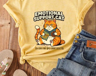 Camiseta divertida de gato gordo, camiseta de apoyo emocional para gatos, camiseta con meme de gato, camiseta con gráfico de gato perezoso, regalo divertido para mamás de gatos