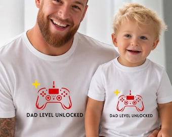 Camiseta "Nivel de papá desbloqueado", regalo para papá gamer, camiseta para papá primerizo gamer, camiseta gamer para el Día del Padre, camiseta para papá gamer, diseño de videojuegos pixel art