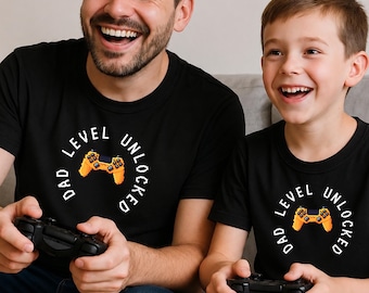 Camiseta "Nivel de papá desbloqueado", regalo para papá gamer, camiseta para papá primerizo gamer, camiseta gamer para el Día del Padre, camiseta para papá gamer, diseño de videojuegos pixel art