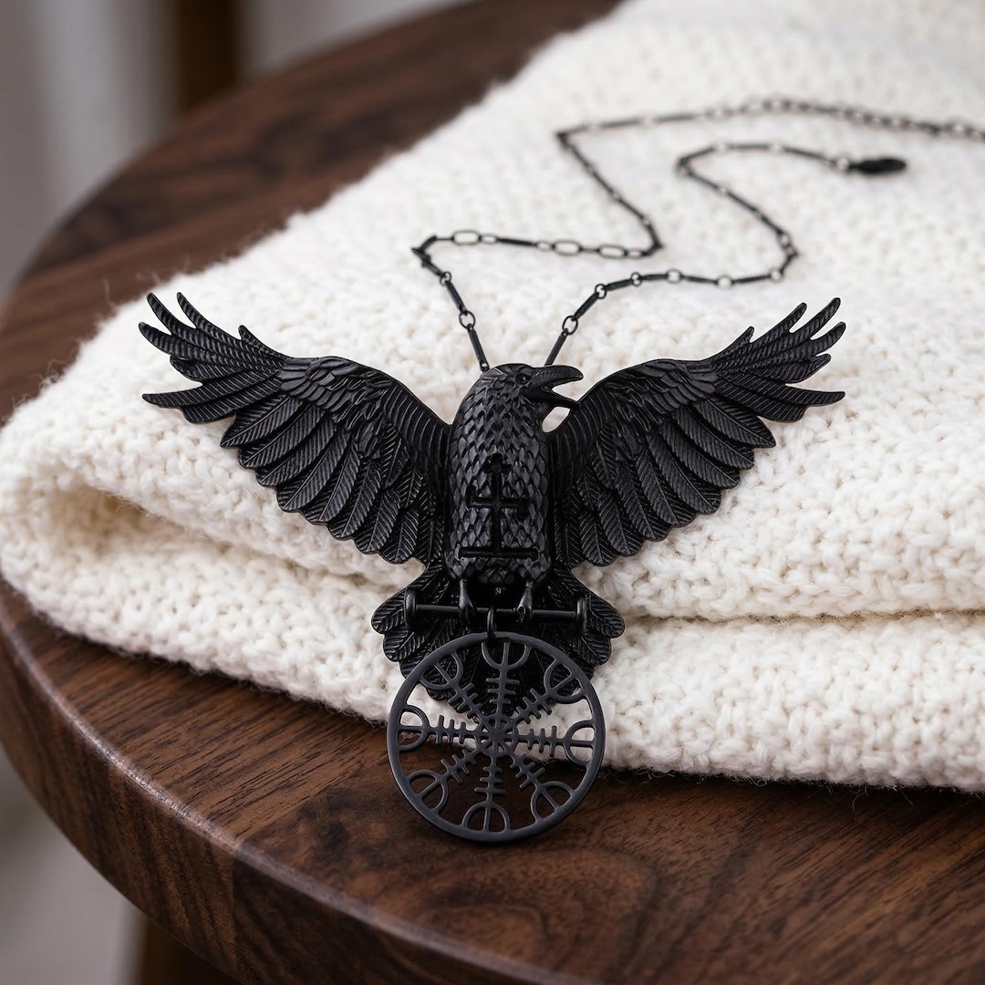 Viking Raven Necklace, Vegvisir Compass Pendant, Norse Mythology ...