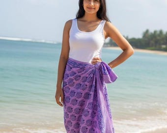 Handmade Indian Block Print Sarong, Purple Cotton Beach Cover-Up