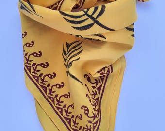 Organic Cotton Bandana Scarf Hand Block Print yellowColour Paisley Desing