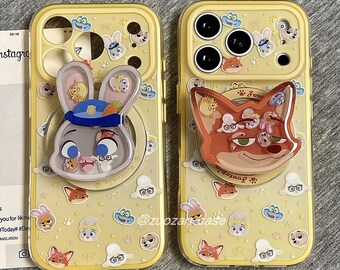 Cute Cartoon Zootopia Pop Sockets MagSafe Case for iPhone 17 Case, iPhone 17 Pro Max Case, MagSafe Griptok Case, iPhone 13 14 15 16 Case