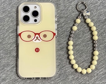 Cute Bear With Glasses, Equipped With Slip-resistant Bracelet, for iPhone Case, iPhone 17 Pro Max Case, iPhone 13 14 15 16 Case