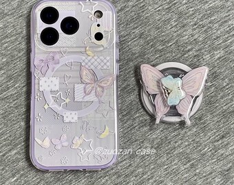 Purple Butterfly Phone Case for iPhone 17 Case, iPhone 17 Pro Max Case, MagSafe Griptok Case, iPhone 13 14 15 16 Case