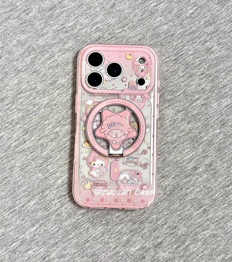Funda con corderito rosa para iPhone 17, iPhone 17 Pro Max, iPhone 17 MagSafe Griptok, iPhone 13, 14, 15 y 16 Case + Holder