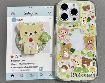 Kawaii Lucky Grass Bear iPhone Case, iPhone 17 Pro Max Phone Case,iPhone 17 MagSafe Griptok Case, , iPhone 16 15 14 13 Case