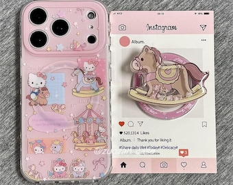 Pink Carousel KT Cat Sockets MagSafe Case for iPhone 17 Case, iPhone 17 Pro Max Case, MagSafe Griptok Case, iPhone 13 14 15 16 Case