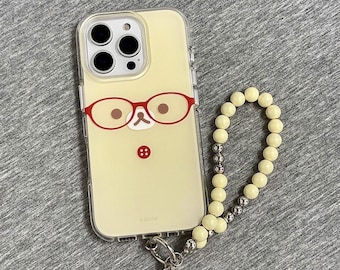 Glasses Bear Expression Case for iPhone 17 Pro Max Case, iPhone 13, 14, 15, 16 Cases, Pair with a bracelet