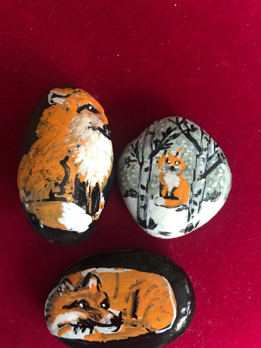 Hand Painted Rocks Fox Set of 3 - Etsy