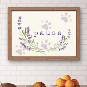 Pause Paw Print Poster | Calming Lavender | Mindful Yoga Philosophy Wall Art (Digital Download)